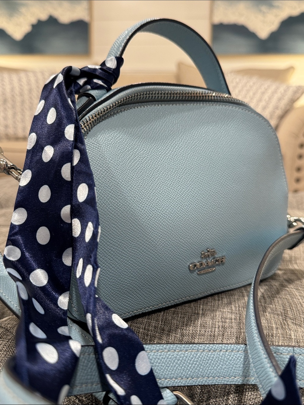 Coach Bag Mini Serena Crossbody Light Blue Leather Satchel - Picture 3 of 17